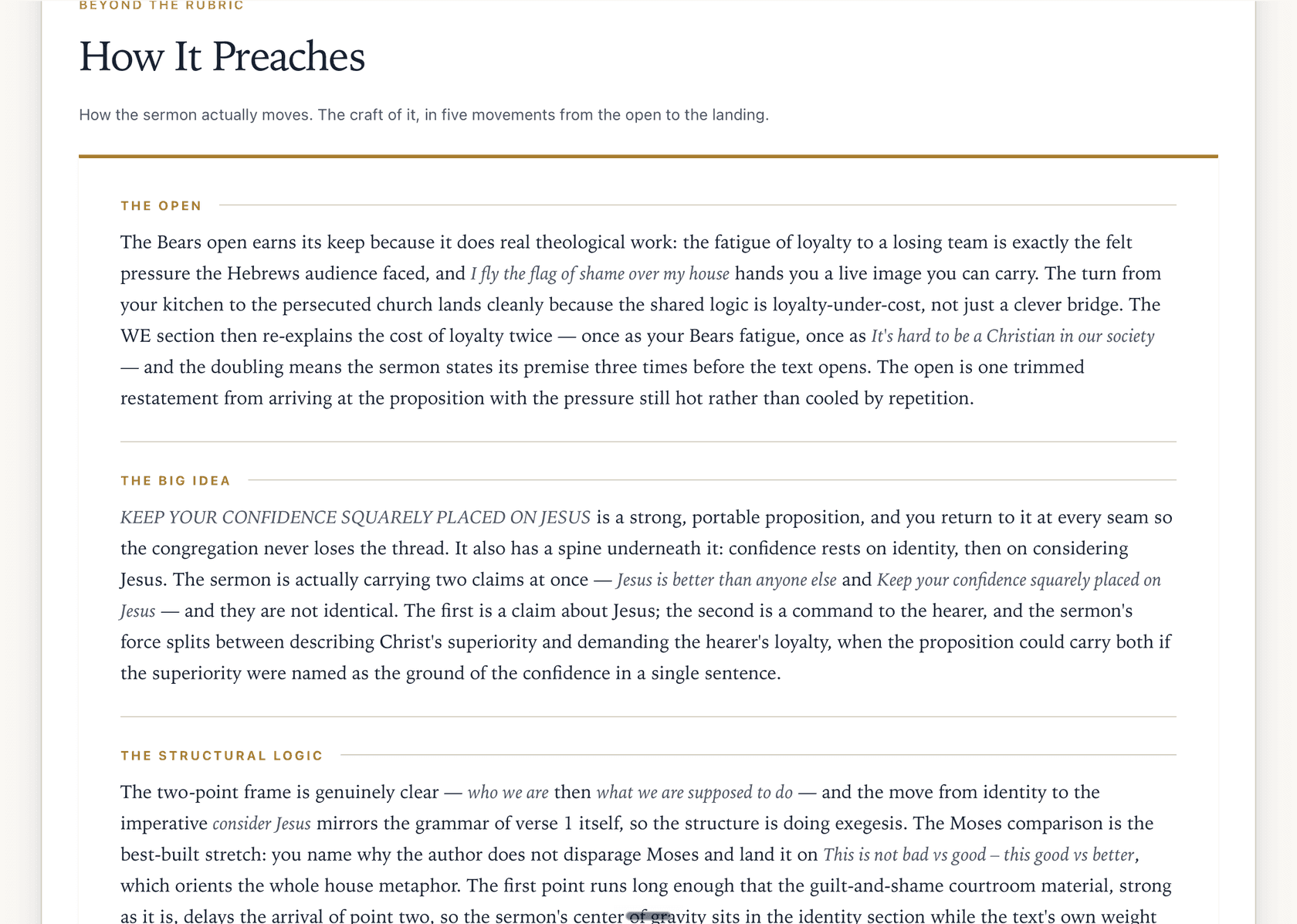 How It Preaches, reading the sermon in five movements from the open through the big idea to the structural logic.